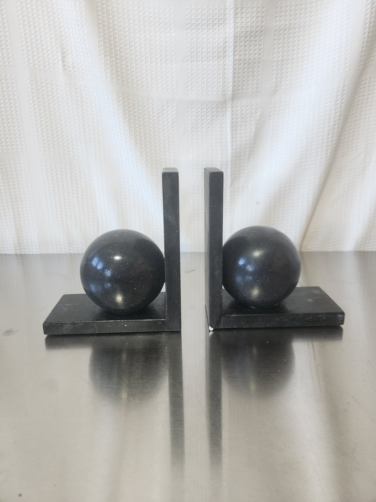 Geometric Marble Black Orb Book-ends