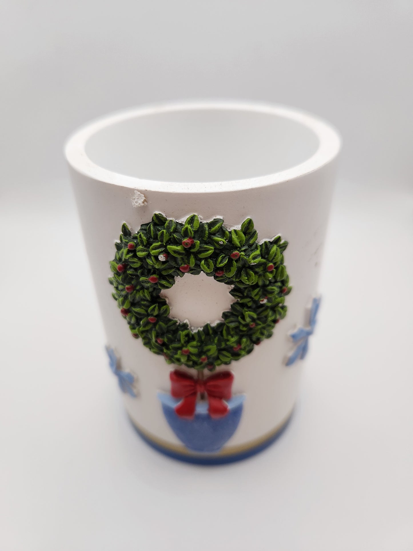 🎄 Festive Holiday Wreath Topiary Desk Organizer / Pen Pencil Cup Holder ❄️
