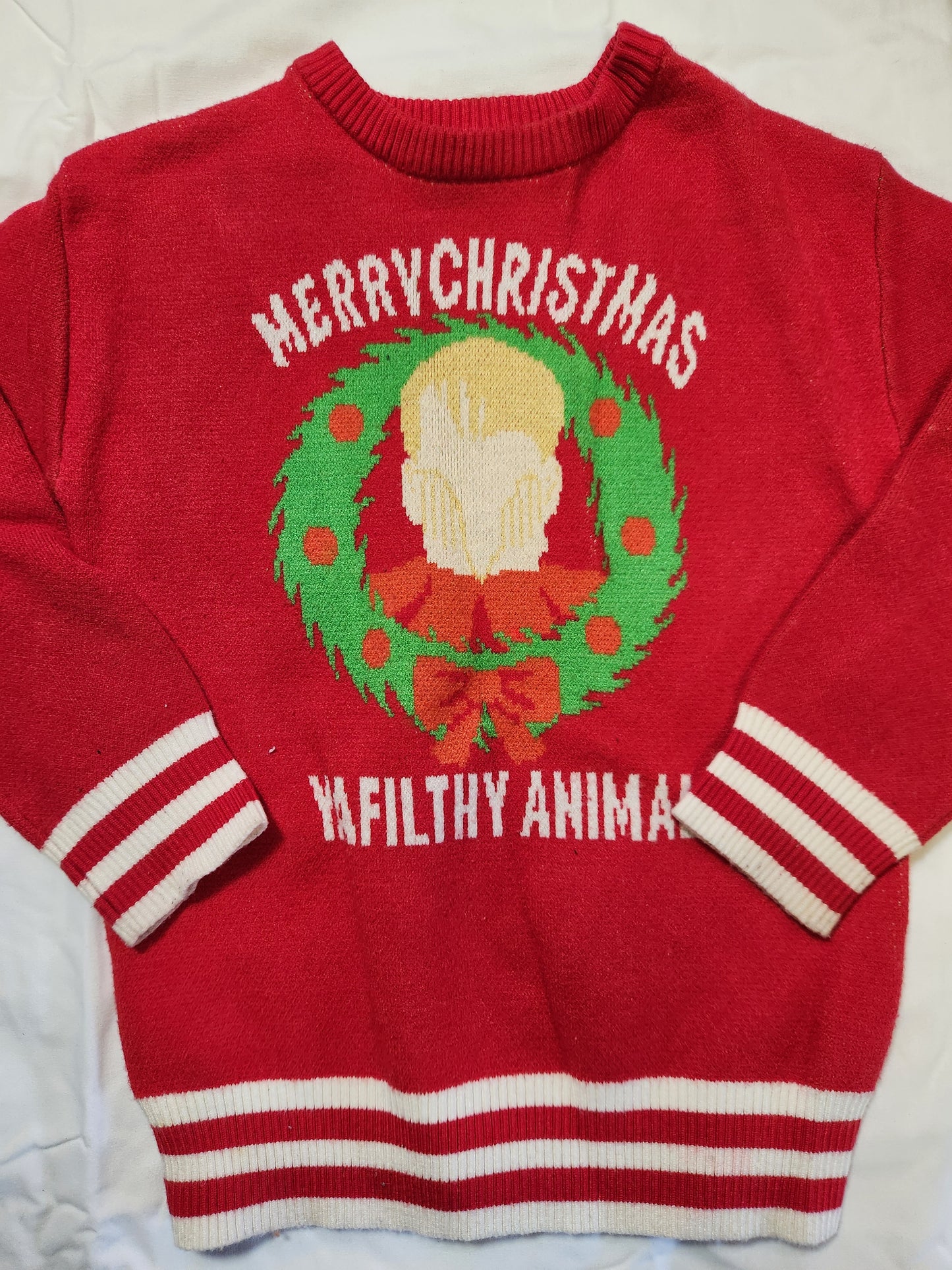 π "Merry Christmas Ya Filthy Animal" Kids' Ugly Christmas Sweater - Home Alone Vibe!