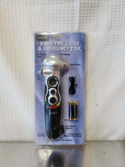 Maxam 8-in-1 TireGauge/Emergency Tool