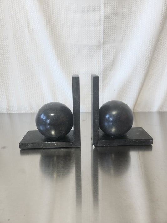 Geometric Marble Black Orb Book-ends