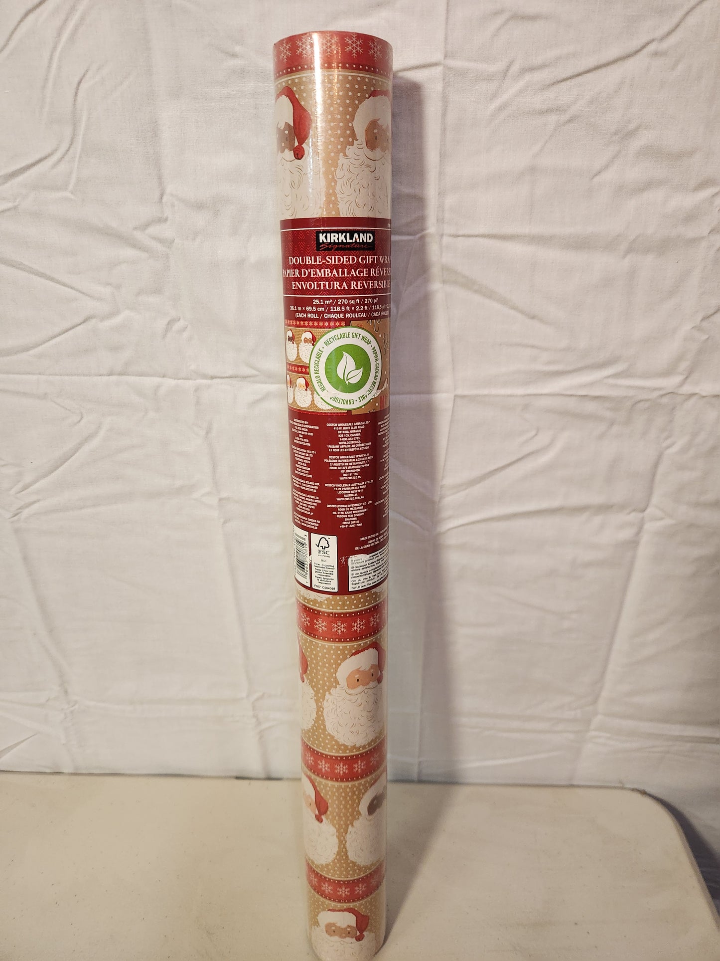 🎅🎄 Double-Sided Christmas Gift Wrap (Single Roll) - Santa & Gold Stars