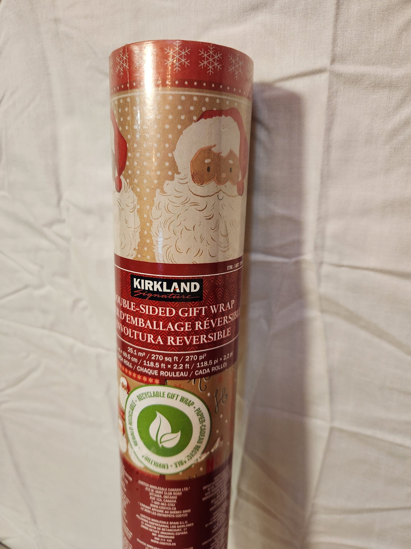 🎅🎄 Double-Sided Christmas Gift Wrap (Single Roll) - Santa & Gold Stars