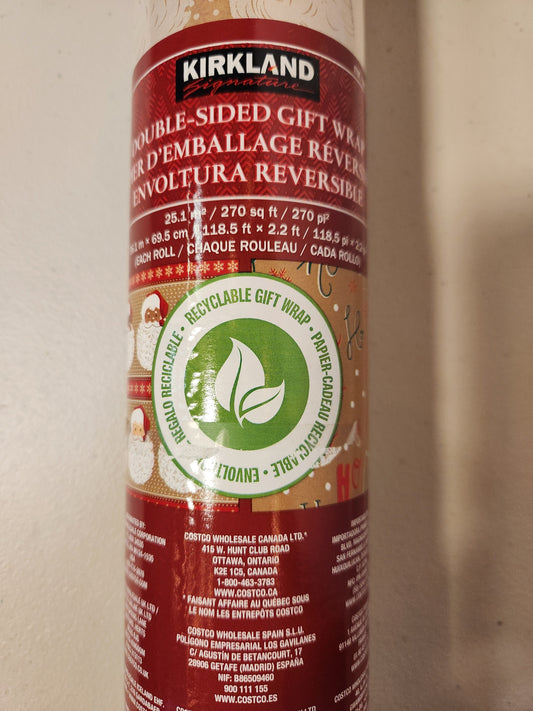 🎅🎄 Double-Sided Christmas Gift Wrap (Single Roll) - Santa & Gold Stars