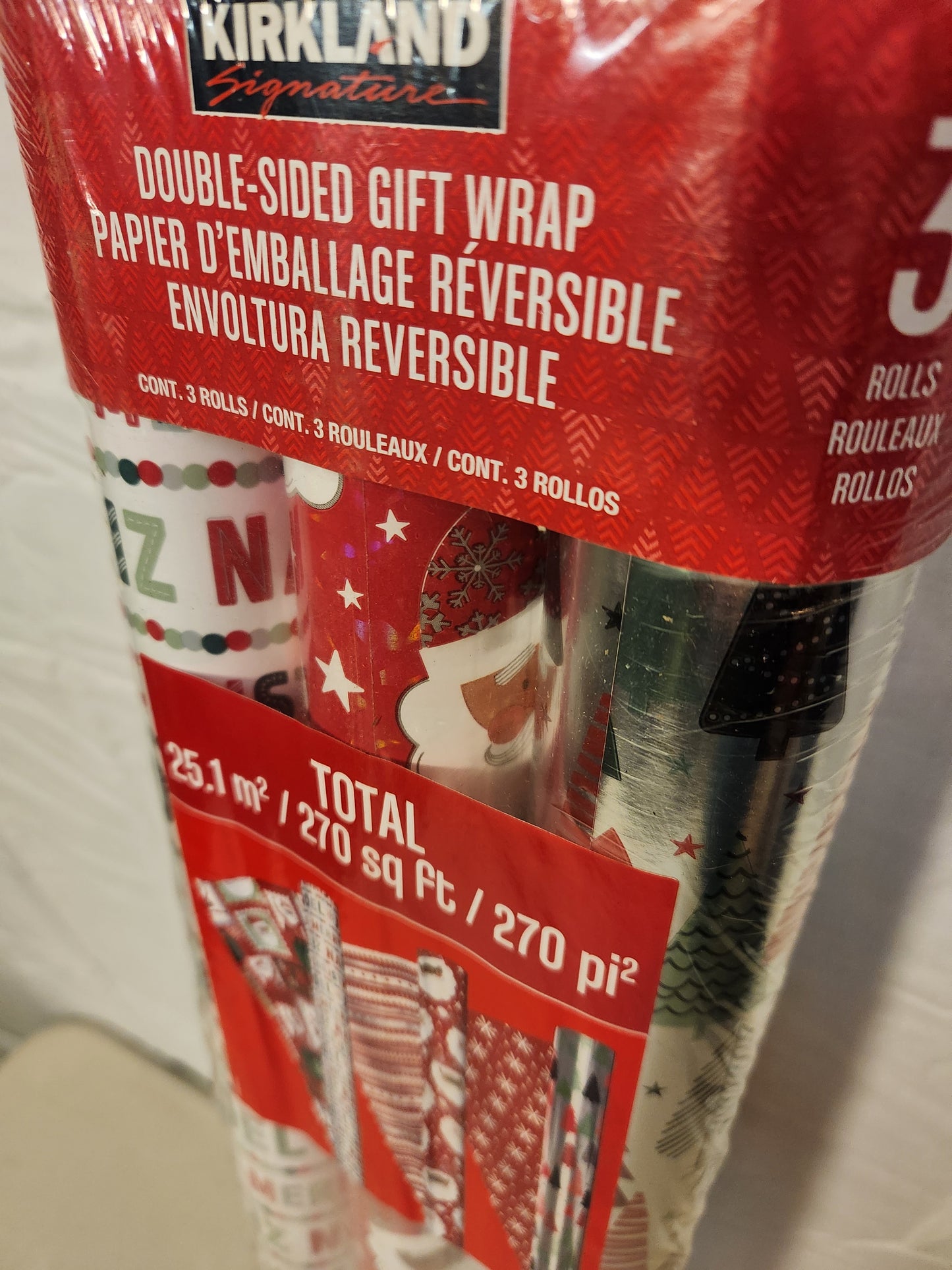 🎅 Double-Sided Christmas Gift Wrap - 3 Rolls, 270 sq ft! 🎄