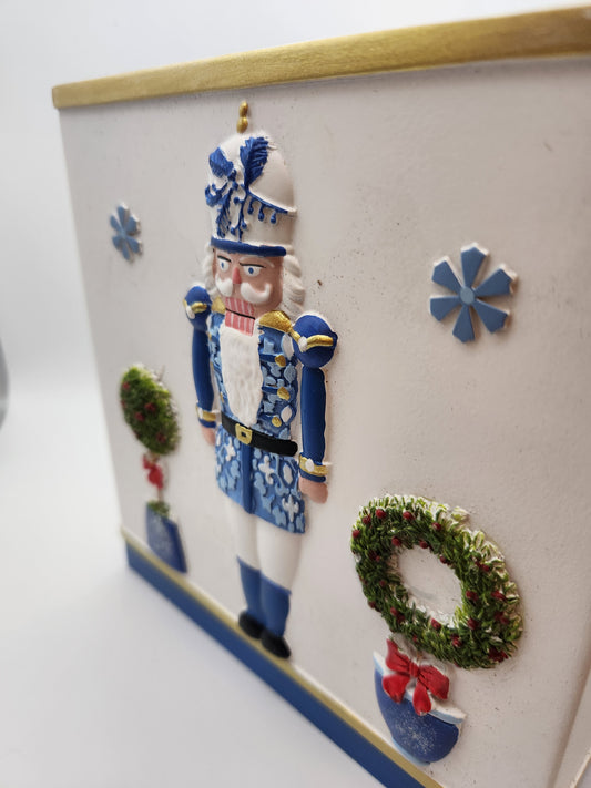 🎄 Charming Blue & White Nutcracker Christmas Tissue Box Cover - Holiday Decor