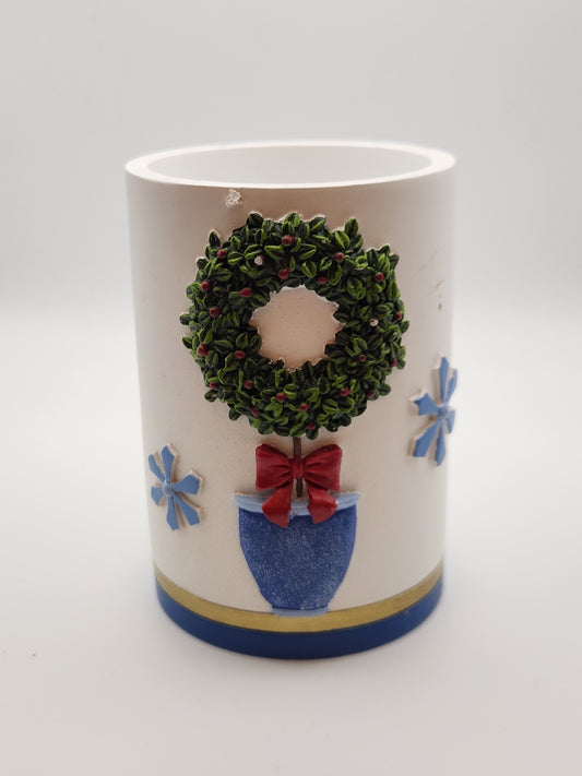 🎄 Festive Holiday Wreath Topiary Desk Organizer / Pen Pencil Cup Holder ❄️