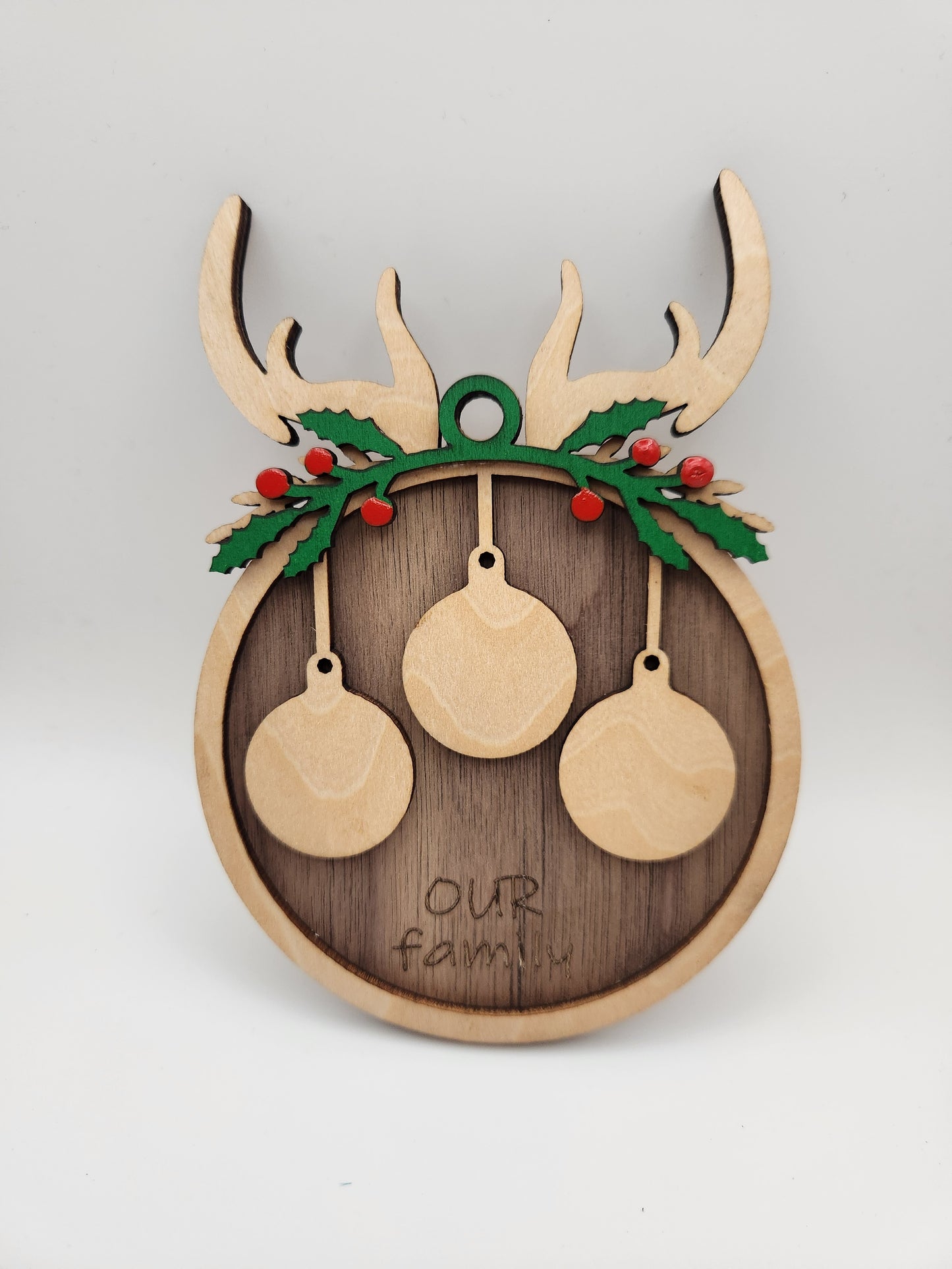 🦌 Personalized Layered Wood Reindeer "Our Family" Photo Ornament - DIY Craft Blank