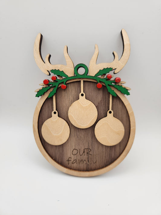 🦌 Personalized Layered Wood Reindeer "Our Family" Photo Ornament - DIY Craft Blank