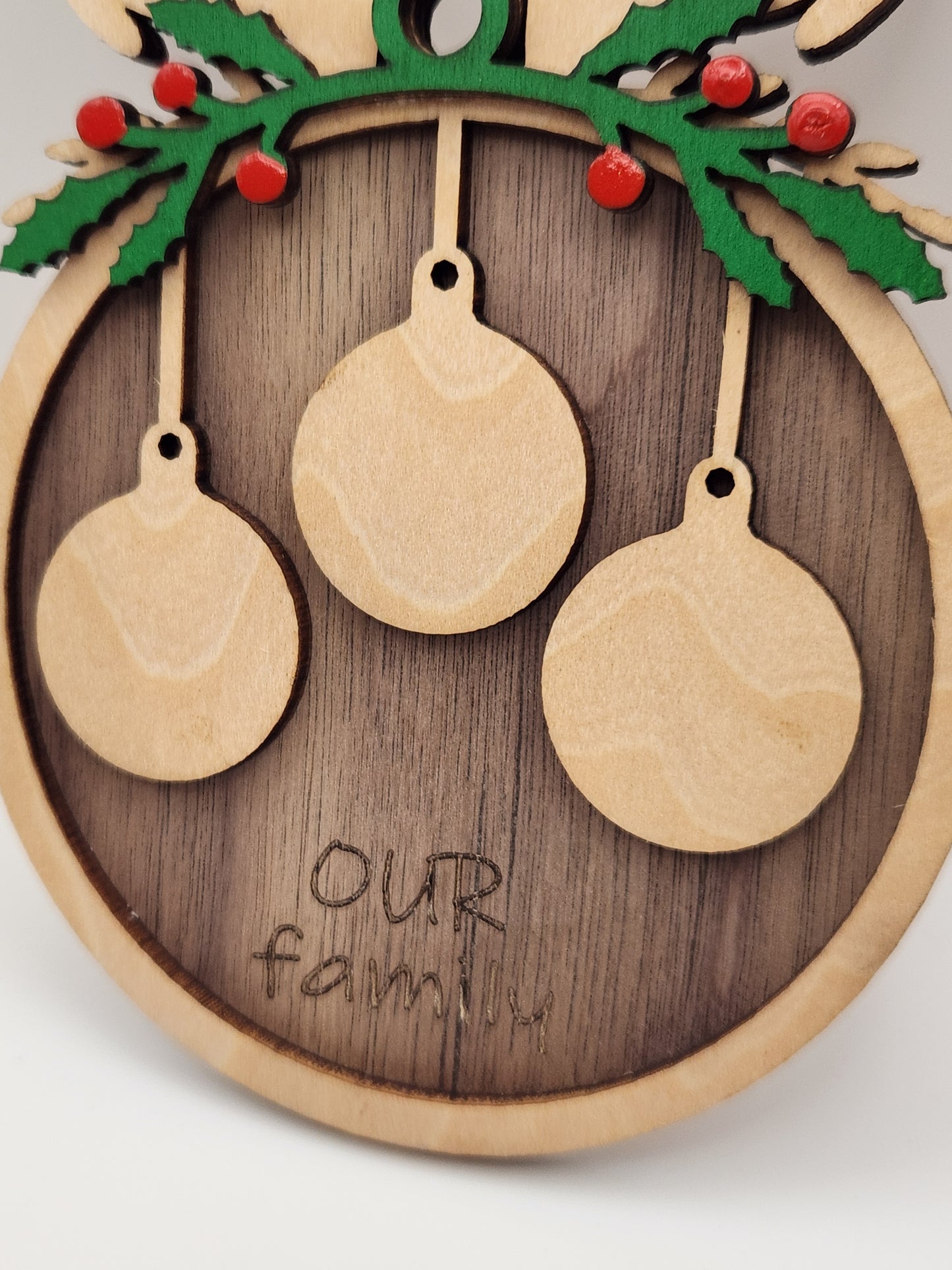 🦌 Personalized Layered Wood Reindeer "Our Family" Photo Ornament - DIY Craft Blank