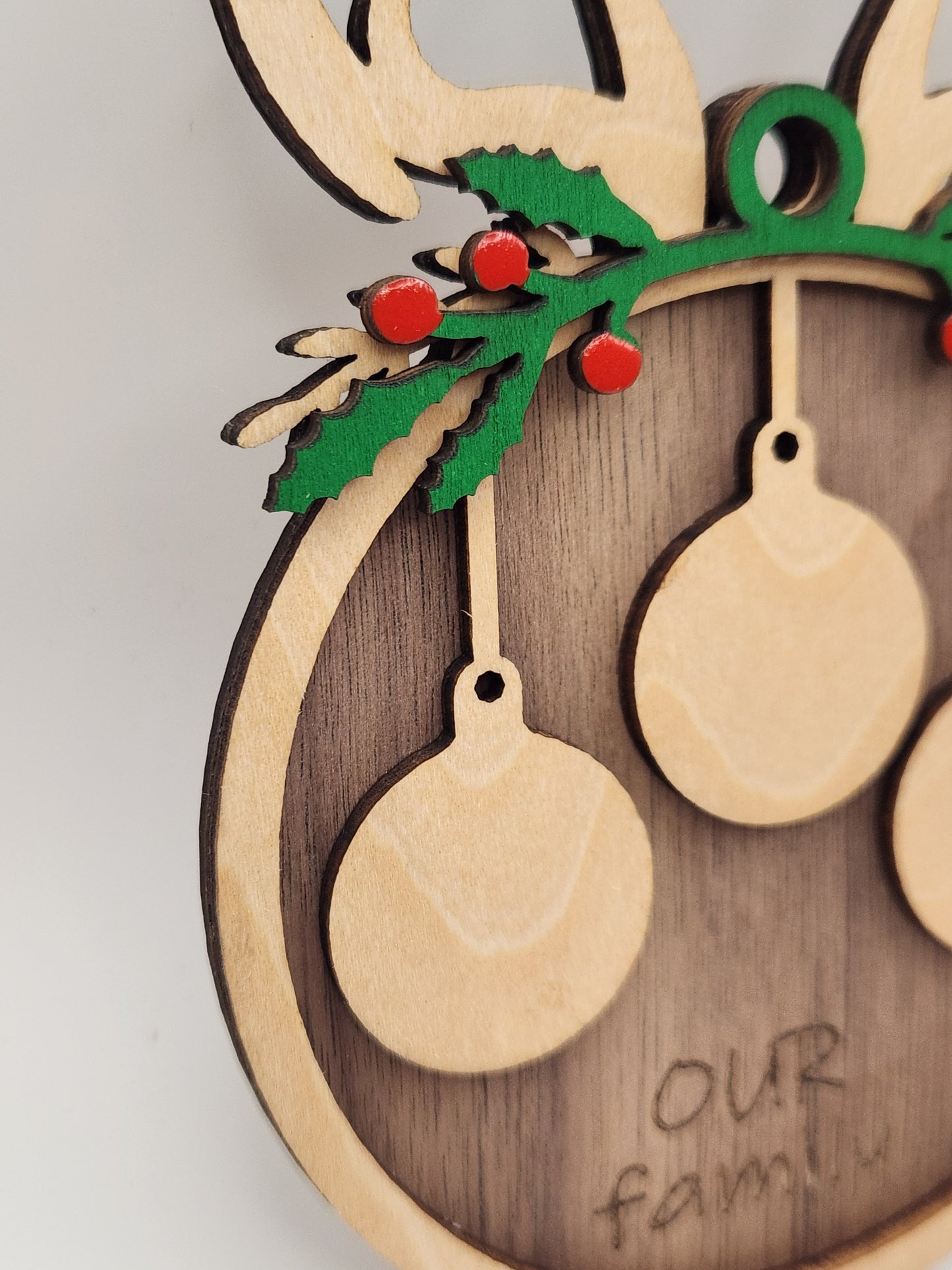 🦌 Personalized Layered Wood Reindeer "Our Family" Photo Ornament - DIY Craft Blank