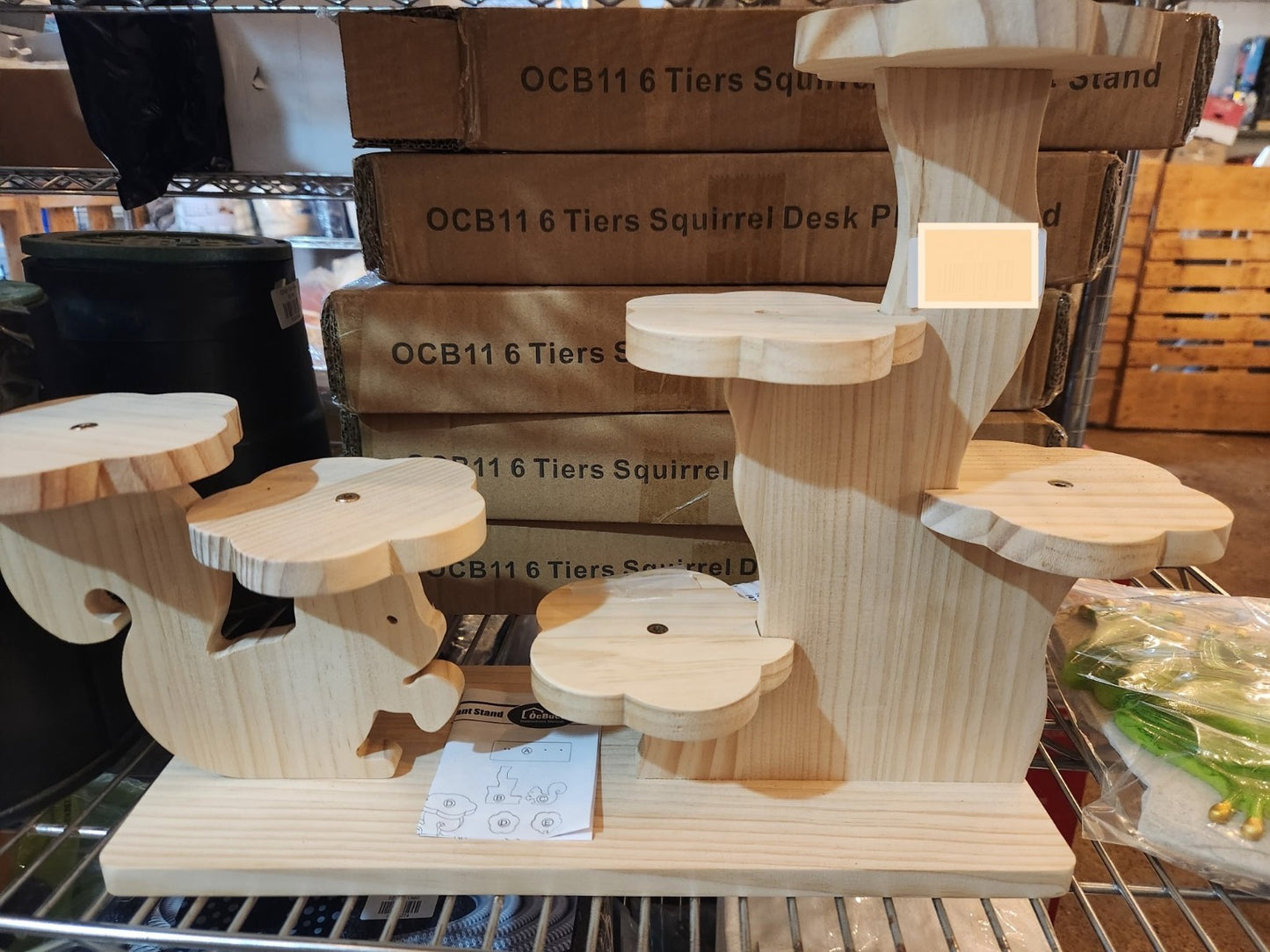 6-Tier Squirrel Desk Plant Stand - Flower Platforms - Unfinished Wood -NIB