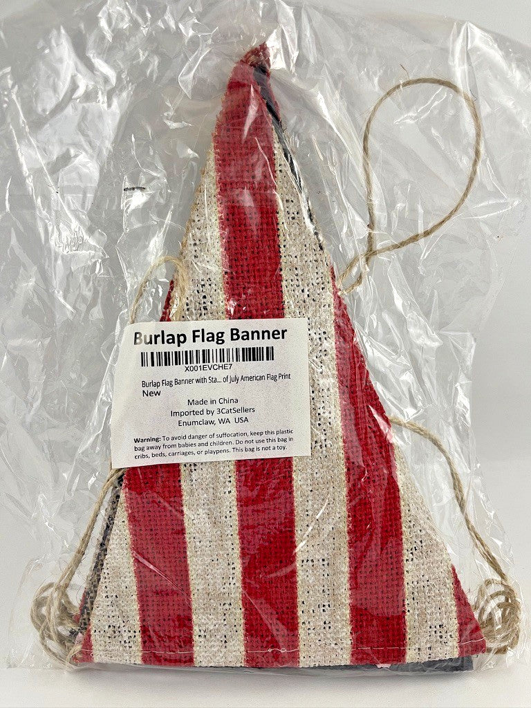 Patriotic Burlap Flag Banner – 8 ft American Flag Pennant Garland