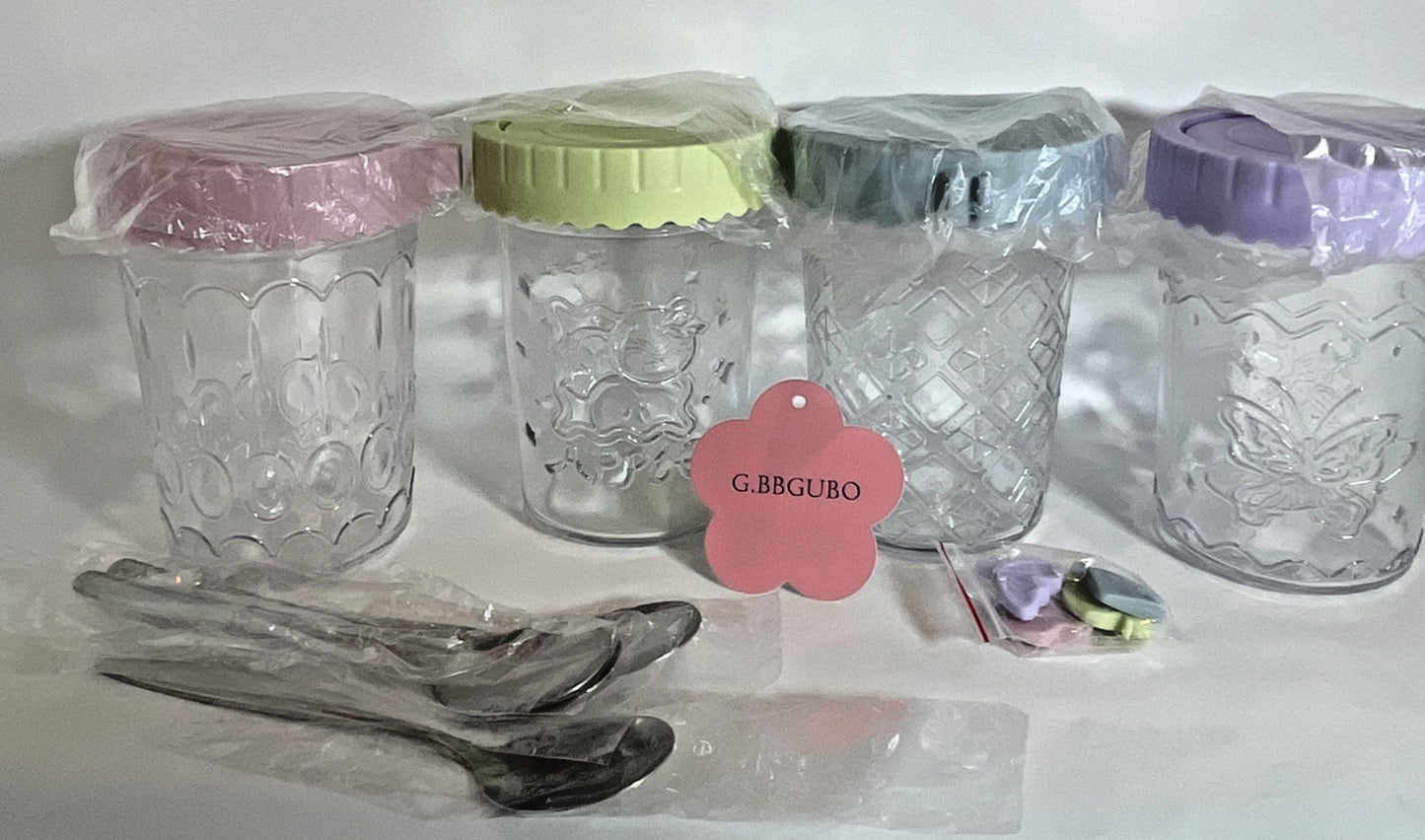 Set of 4 Overnight Oats Glass Containers (16oz) with Lids and Spoons